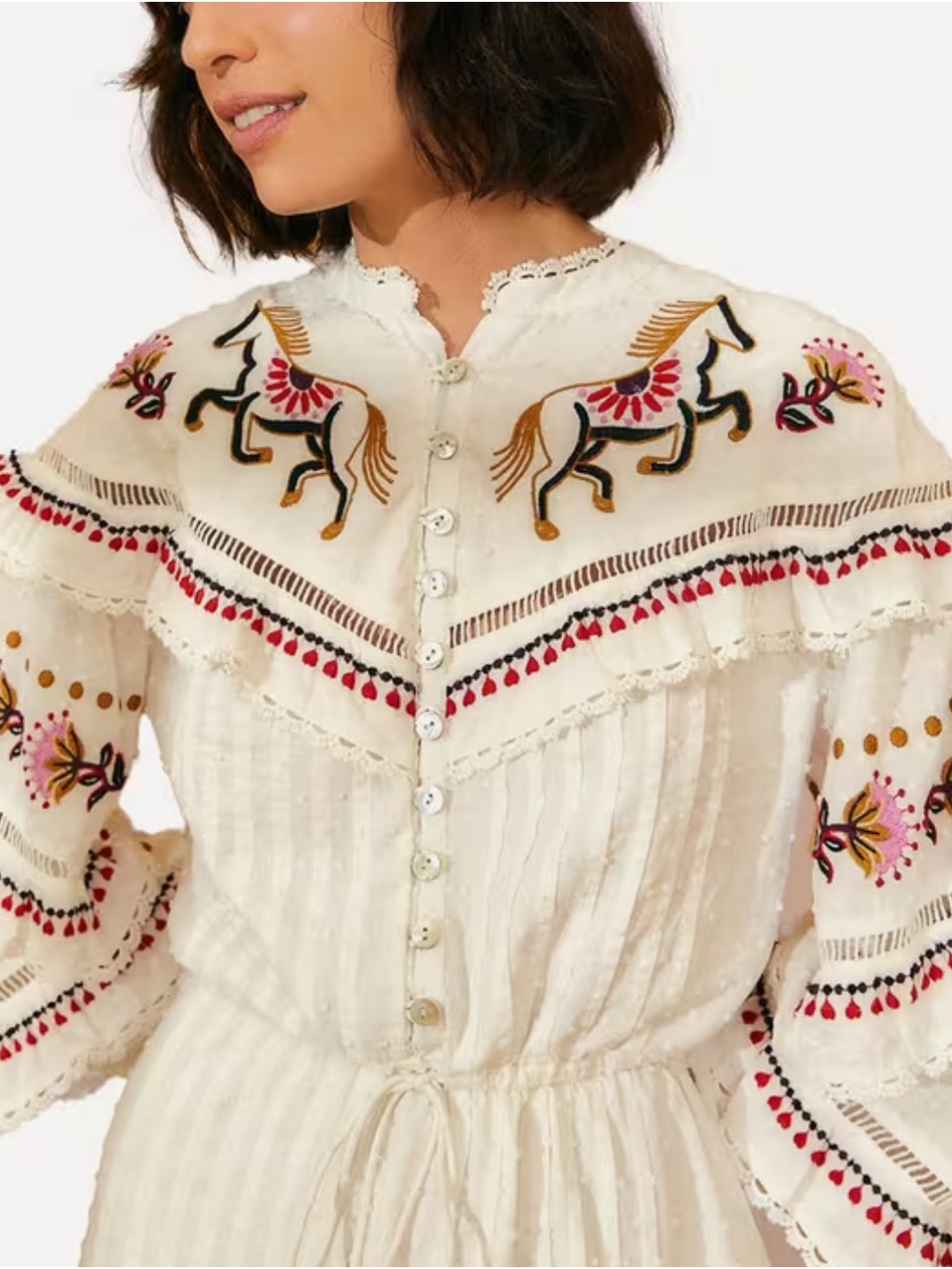 FARM Rio Cream Embroidered Horses Ruffled Mini Dress 😍 - Picture 2 of 4